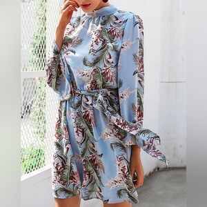 Floral French Blue Chiffon Dress